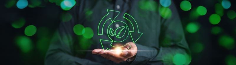 Imagen de fondo verde con icono de circularidad