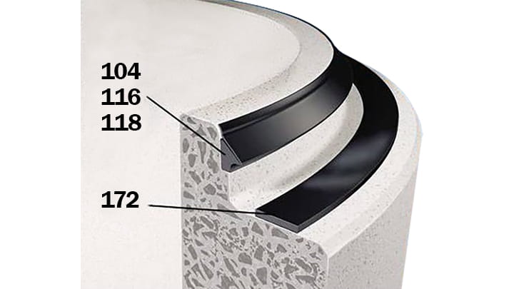 3D Cross section with numbered leaders of Trelleborg 172 Load distributor design