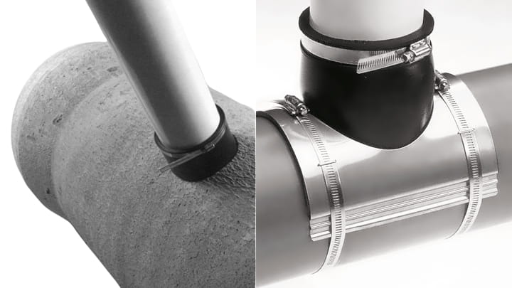 Installation of Kor-N-Tee® in concrete pipe & Kor-N-Tee Saddle®  in a smooth wall pipe